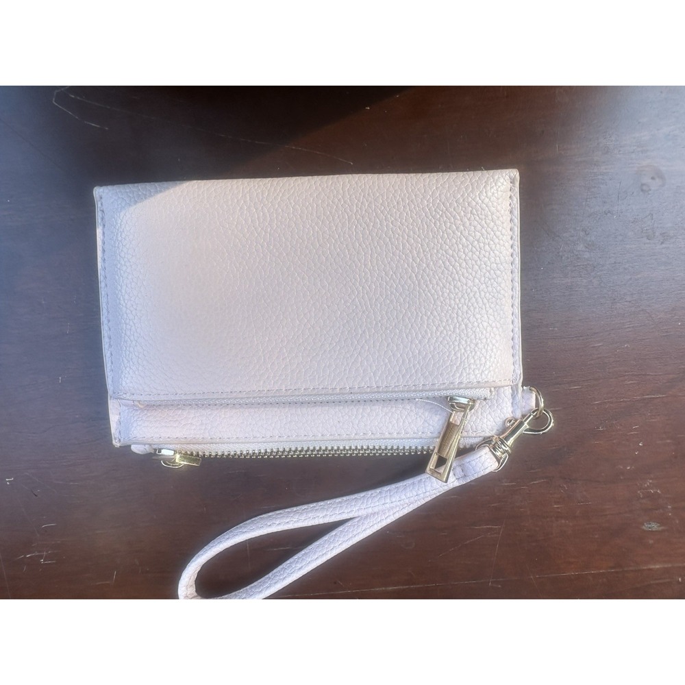 Light Pink & Gold Clutch by A New Day W/ Card Pockets & Wrist Strap 7" × 4.5"